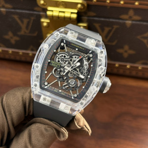 Đồng Hồ RM Rep 1:1 Richard Mille RM35-01 Vỏ Trong Suốt Sapphire Crystal Dây Đen Skeleton 42 x 50mm SONIC Factory