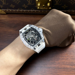 Đồng Hồ RM Rep 1:1 Richard Mille RM35-01 Vỏ Trong Suốt Sapphire Crystal Dây Trắng Skeleton 42 x 50mm SONIC Factory