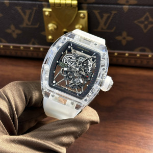 Đồng Hồ RM Rep 1:1 Richard Mille RM35-01 Vỏ Trong Suốt Sapphire Crystal Dây Trắng Skeleton 42 x 50mm SONIC Factory