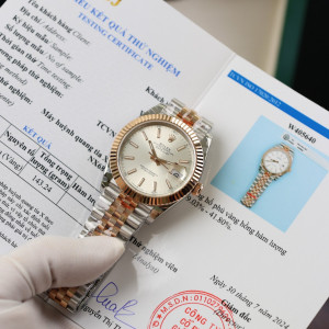 Đồng Hồ Rolex Rep 1:1 Rolex Datejust Bọc Vàng 18K Dial Xám Bạc Cọc Số Dạ Quang 41mm GM Factory