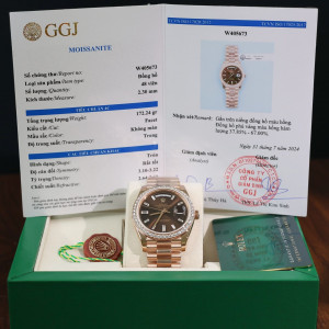 Đồng Hồ Rolex Rep 1:1 Rolex Day-Date Chocolate Bọc Vàng 18K Viền Độ Moissanite 40mm GM Factory