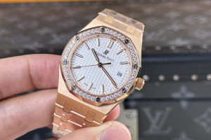 Đồng Hồ AP Rep 1:1 Audemars Piguet Royal Oak 77351 Viền Moissanite 34mm ZF Factory