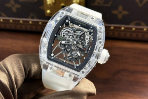 Đồng Hồ RM Rep 1:1 Richard Mille RM35-01 Vỏ Trong Suốt Sapphire Crystal Dây Trắng Skeleton 42 x 50mm SONIC Factory