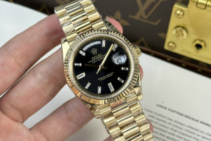 Đồng Hồ Rolex Rep 1:1 Rolex Day-Date Bản Mạ Nặng Gold Black 40mm QF Factory