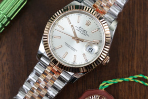 Đồng Hồ Rolex Rep 1:1 Rolex Datejust Bọc Vàng 18K Dial Xám Bạc Cọc Số Dạ Quang 41mm GM Factory