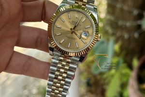 Đồng Hồ Rolex Rep 1:1 Rolex Datejust 41 116233 Bọc Vàng 18K Demi Yellow Gold Champagne Dial 41mm GM Factory