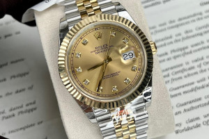 Đồng Hồ Rolex Rep 1:1 Rolex Datejust 41 126233 Bọc Vàng 18K Demi Yellow Gold Champagne Dial 41mm GM Factory