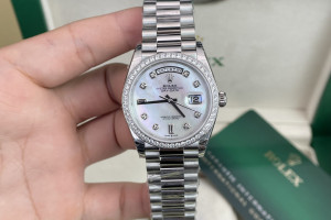 Đồng Hồ Rolex Rep 1:1 Rolex Day-Date 128349RBR Mặt Khảm Trai 36mm Độ Viền Moissanite CLEAN Factory